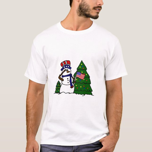 T-shirt patriótico do boneco de neve do Natal (Frente)