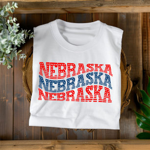 T-Shirt Patriótico do Nebraska Vermelho e Azul Boh