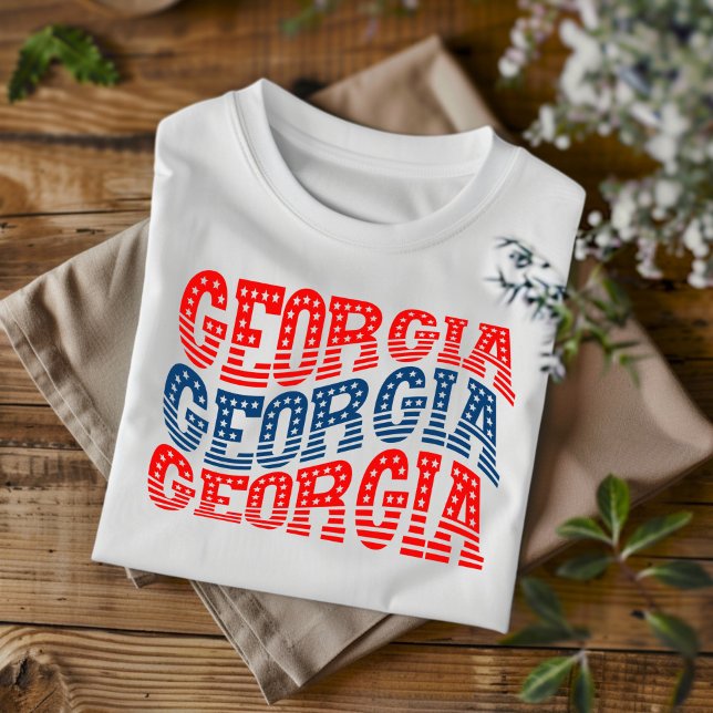 T-Shirt Patriótico Georgia Red e Blue Boho (Criador carregado)
