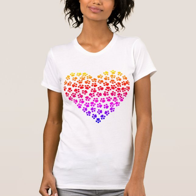 T-shirt Pawprint Rainbow Heart (Frente)