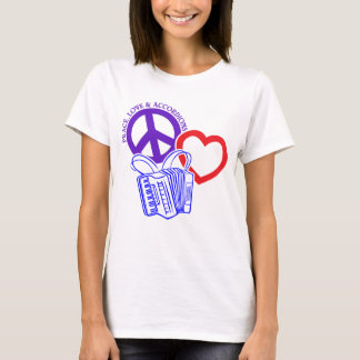 T-SHIRT PAZ, AMOR E ACORDEÕES