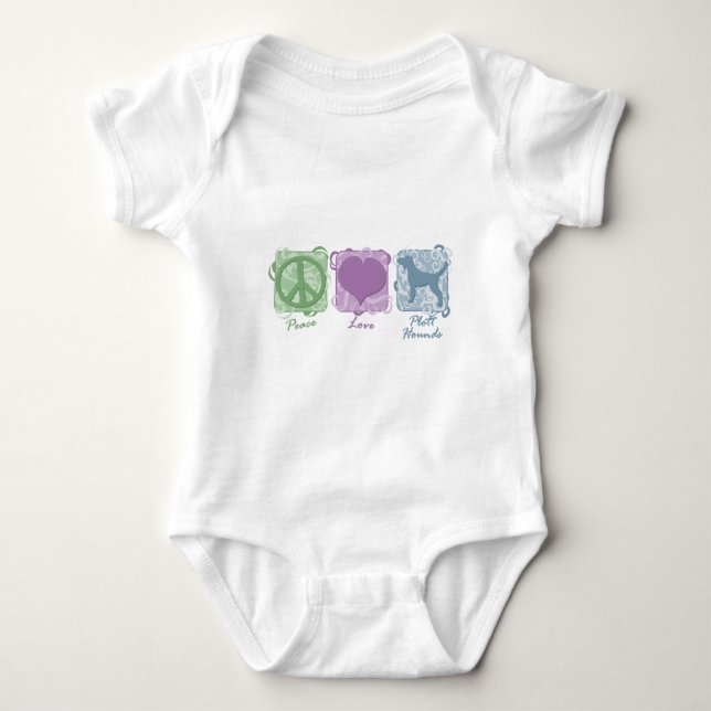 T-shirt Paz, amor, e cães de Plott Pastel (Frente)