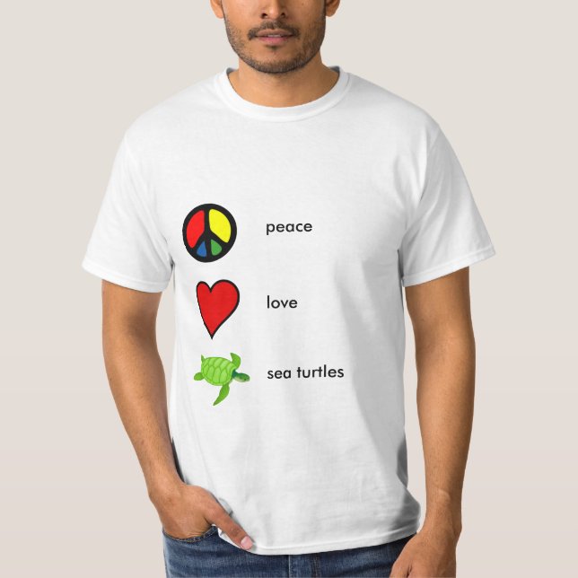 T-shirt Paz, amor, & tartarugas de mar (Frente)