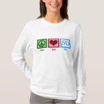 T-shirt Peace Love 50th Birthday Festa Cute<br><div class="desc">Camiseta de 50 anos para uma mulher que faz 50 anos. Um presente bonito sobre a colina.</div>