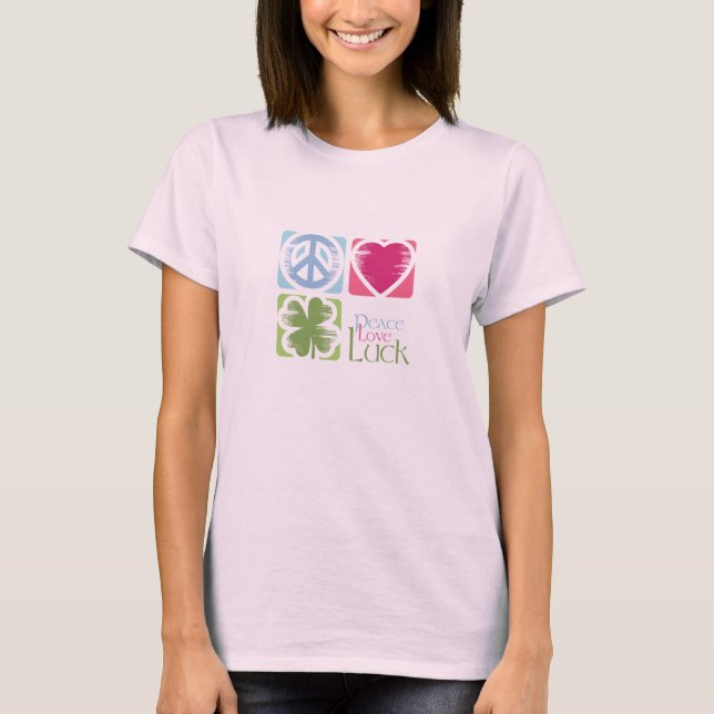 T-Shirt Peace, Love & Irish Luck (v.02) (Frente)