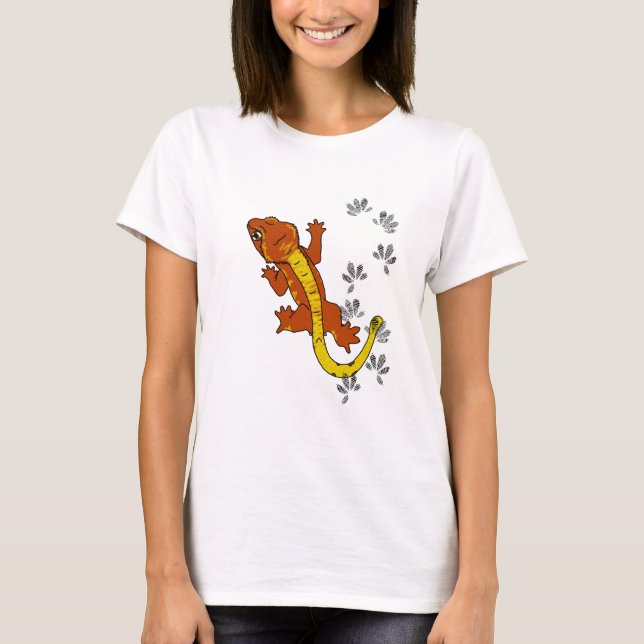 T-shirt Pegadas alaranjadas do crestie (camisa) (Frente)