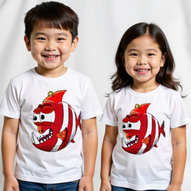 T-shirt peixe-piranha branco e vermelho (Criador carregado)