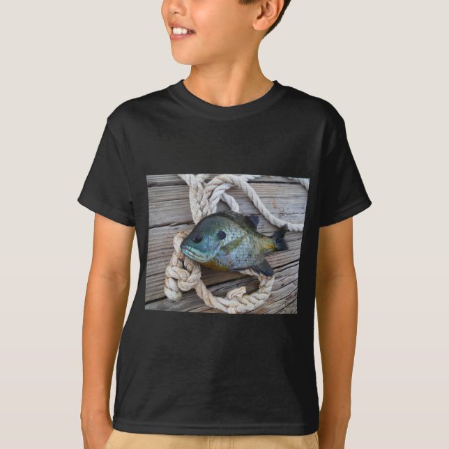 T-shirt Peixes-Bluegill nas docas e cordas (Frente)