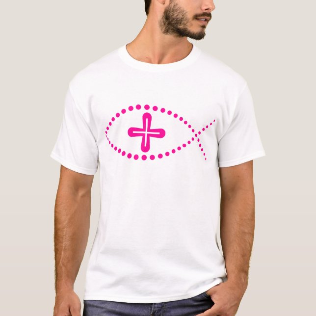 T-shirt Peixes Cristãos Rosa-Rosa-Ichthus (Frente)