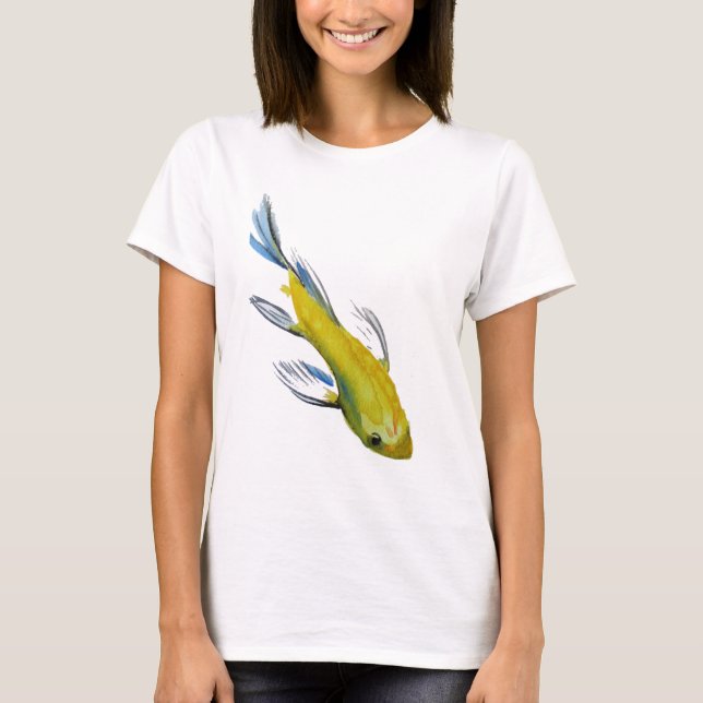 T-shirt Peixes de aquarela amarelos koi japoneses (Frente)