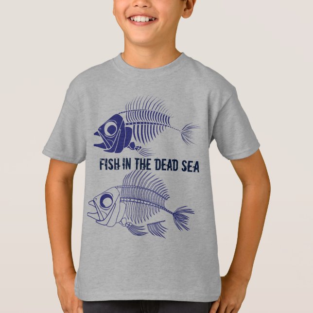 T-shirt "Peixes no Mar Morto" com esqueletos de peixes (Frente)