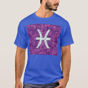 T-shirt Peixes Símbolo Zodíaco no Camo Digital Rosa da F