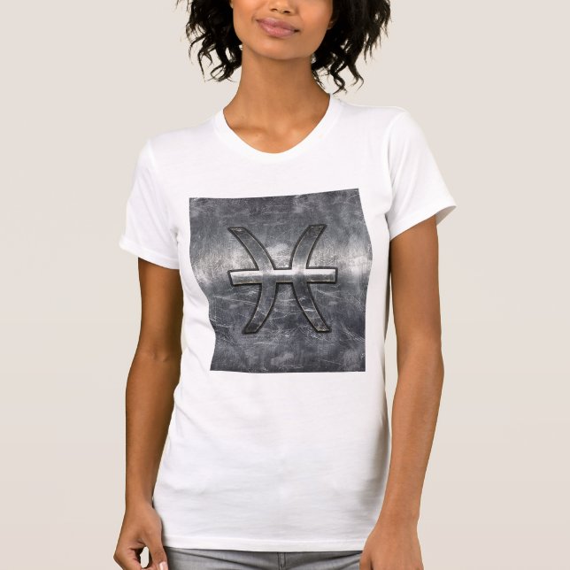 T-shirt Peixes Zodiac Sinal em decor de aço granulado (Frente)