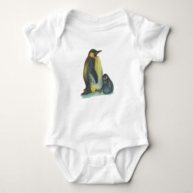 T-shirt Penguins Baby Jersey Bodyfato, Branco (Frente)
