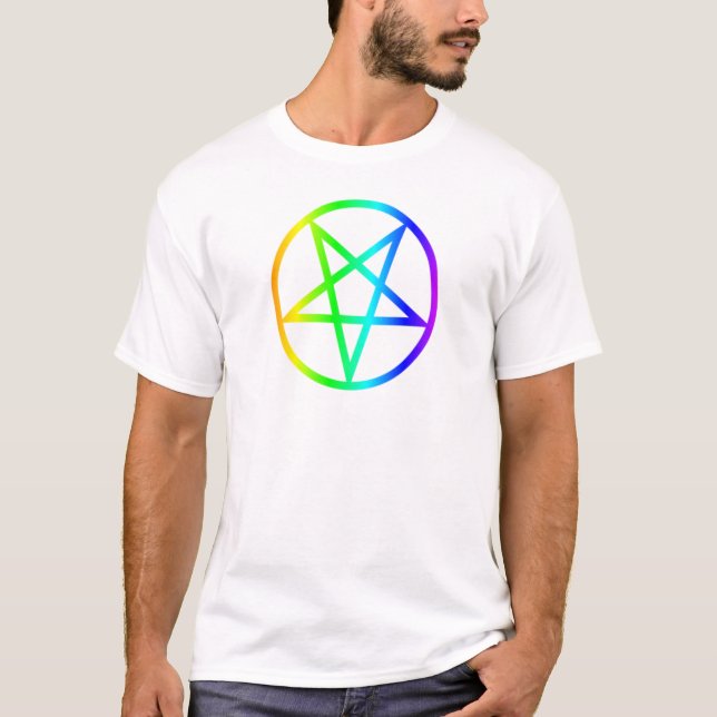 T-shirt Pentagram invertido do arco-íris (Frente)
