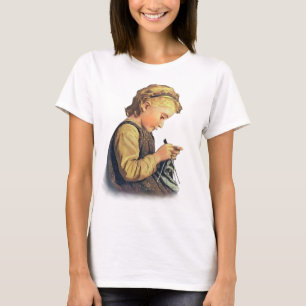 T-shirt Pequena Garota tricotando