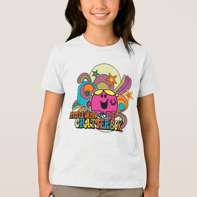 T-shirt Pequena Srta. Chatterbox e espirais coloridos (Frente)
