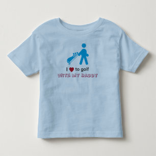 T-shirt Pequeno jogador de golfe puxando um carrinho azul