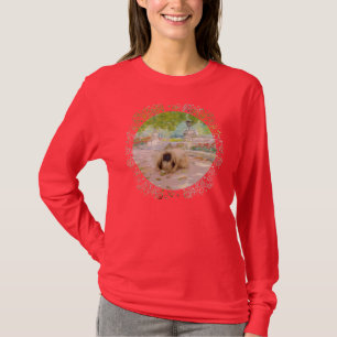 T-shirt Pequinês Mel em Ambiente Floral