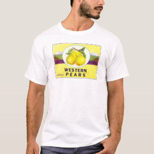 T-shirt Peras Ocidentais - Rótulo da Fruta de Vintagem