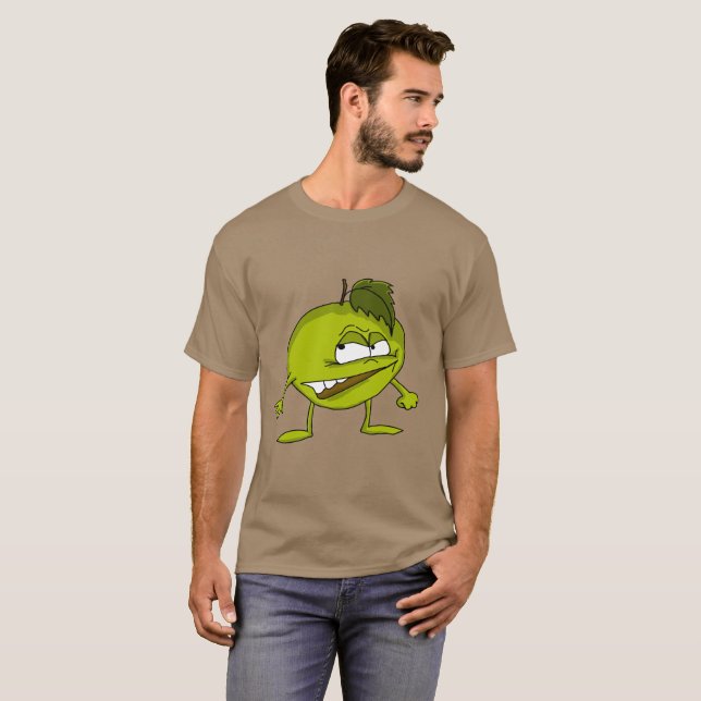 T-shirt Personagem de desenho animado verde de maçã com um (Frente Completa)