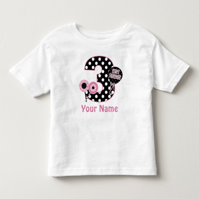 T-shirt personalizada de pontos pretos cor-de-rosa (Frente)
