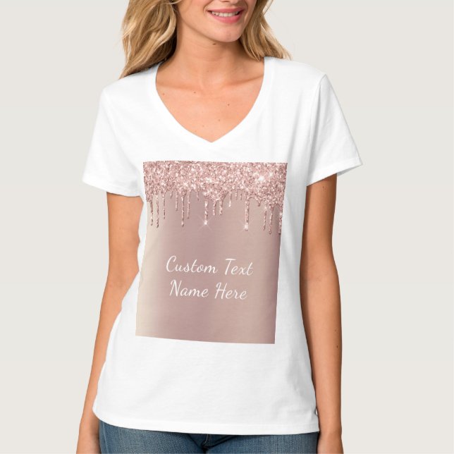 T-Shirt Personalizada De Texto Com rosa Dourada Gl (Frente)