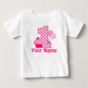 T-shirt personalizada rosa do Cupcake do primeiro