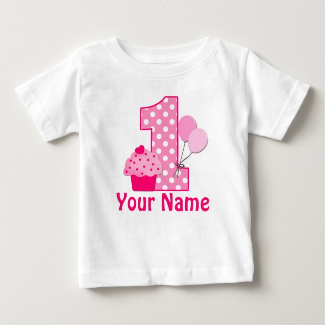 T-shirt personalizada rosa do Cupcake do primeiro  (Frente)