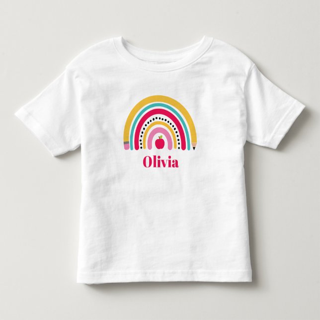 T-shirt Personalizado Chuva de Cores Nome volta às (Frente)
