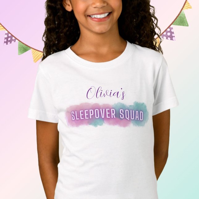T-Shirt Personalizado Da Esquadra De Sono | Pastas (Personalized t-shirt for Girl's Birthday Party Sleepover)