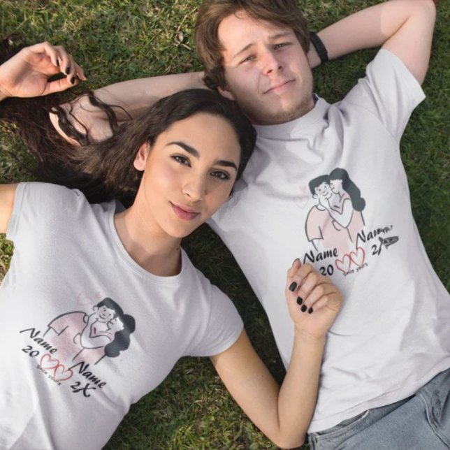 T-Shirt Personalizado do Casal - Nomes e Data Pers (Criador carregado)