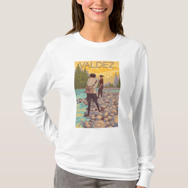 T-shirt Pesca com mosca das mulheres - Valdez, Alaska (Frente)
