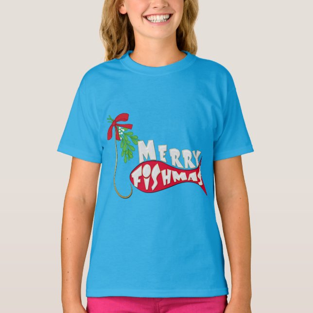 T-shirt Pesca de Natal Engraçado - Pesca Feliz (Frente)