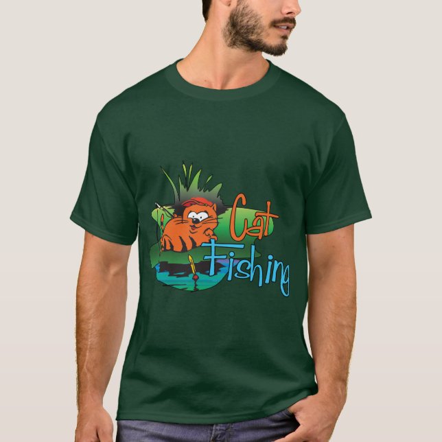 T-shirt Pesca Engraçada - Pesca De Gato (Frente)