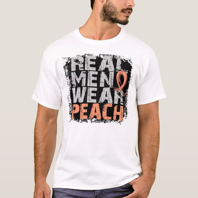 T-shirt Pêssego real do desgaste de homens do cancer (Frente)