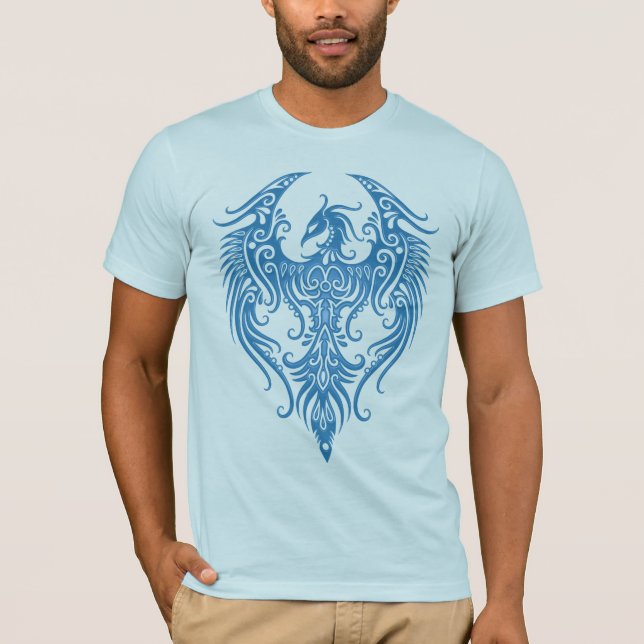 T-shirt Phoenix tribal azul decorado (Frente)
