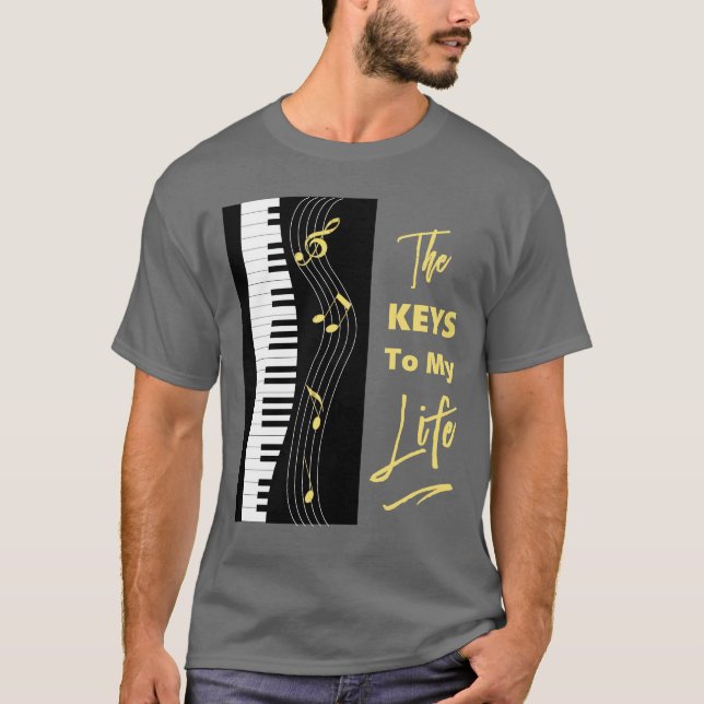 T-shirt Piano Keyboard Jogadores Diversão Notas de Música  (Frente)