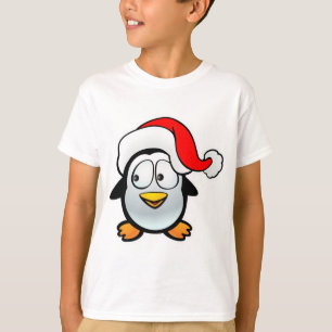 T-shirt Pinguim bonito do bebê com chapéu de Papai Noel