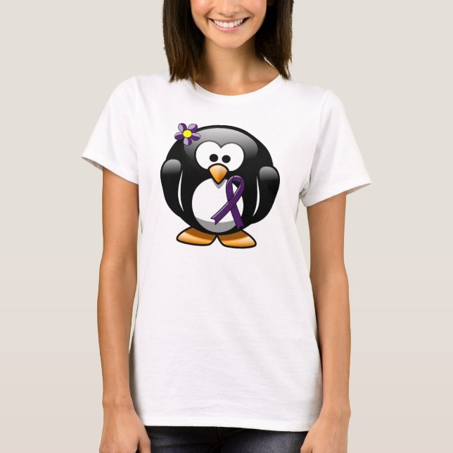 T-shirt Pinguim da Faixa de Sensibilização Roxo (Frente)