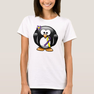 T-shirt Pinguim de Fita de Consciência Púrpura e Amarela