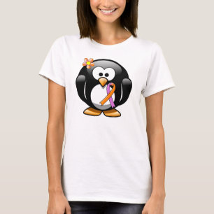 T-shirt Pinguim de Fita de Sensibilização Orquídea e Laran