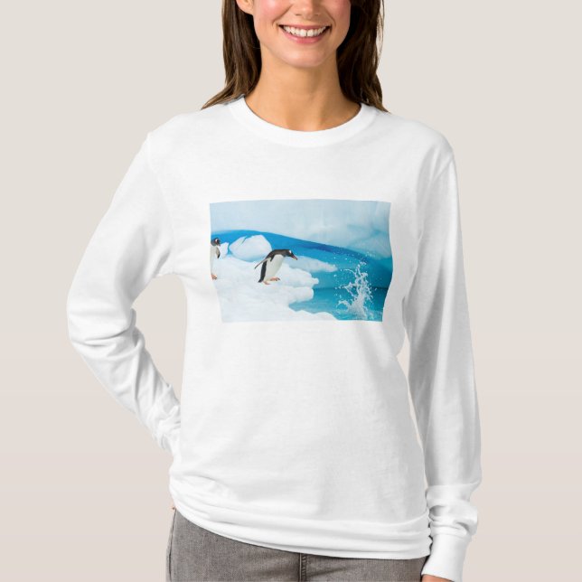 T-shirt pinguim-de-gentoo, Pygoscelis Papua, saltando (Frente)