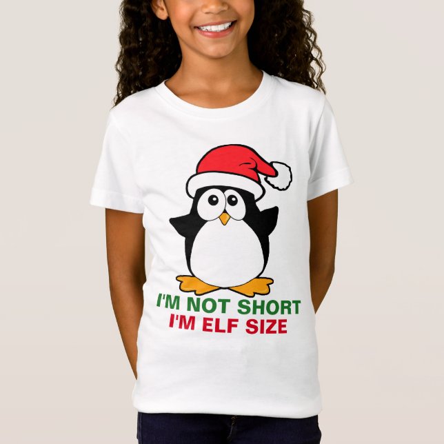T-shirt Pinguim de Natal bonito Não sou pequeno Sou do tam (Frente)