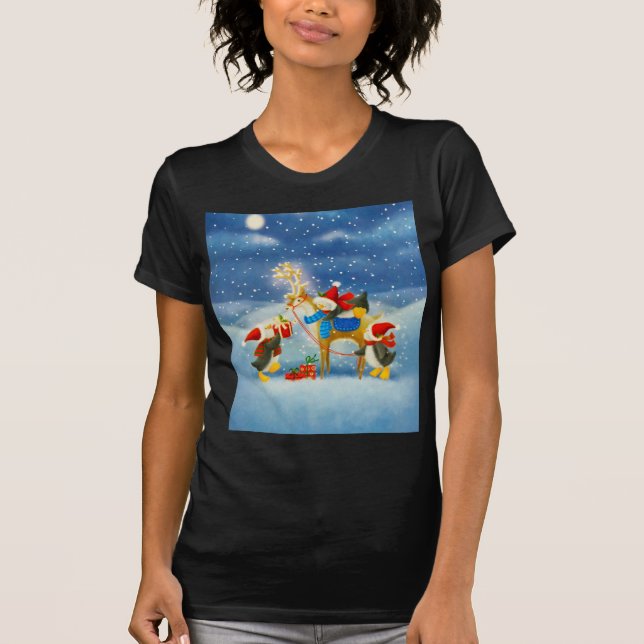 T-shirt Pinguim e Reindeer (Frente)