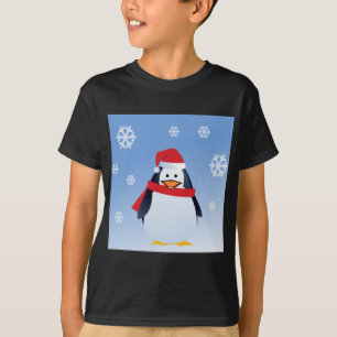 T-shirt Pinguim Engraçado Natal Papai Noel Flocos de Neve