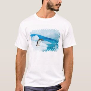T-shirt pinguim-gentoo, Pygoscelis Papua, saltando