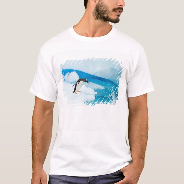 T-shirt pinguim-gentoo, Pygoscelis Papua, saltando (Frente)