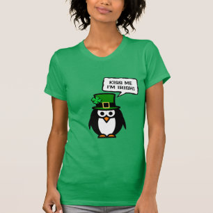 T-shirt Pinguim verde do Dia do Padrinho para mulheres