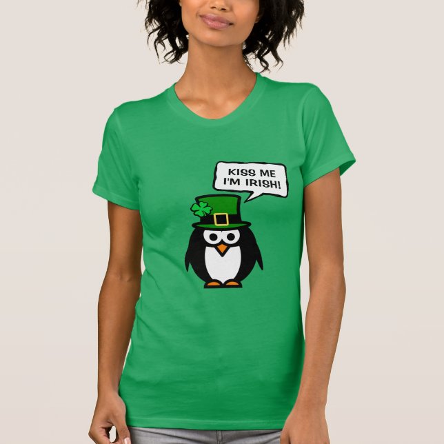 T-shirt Pinguim verde do Dia do Padrinho para mulheres (Frente)